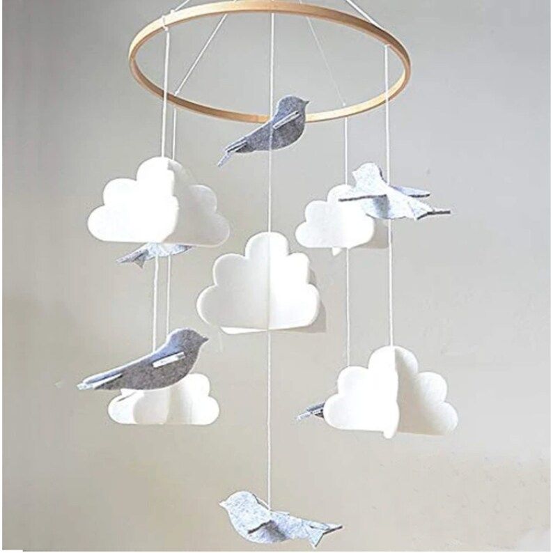 Baby Crib Felt Mobile Birds & Clouds Nursery Mobile | Etsy | Etsy (US)
