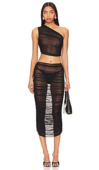Naida Sheer Skirt Set | Black Sheer Top Black Crop Top Black Mesh Top Black Skirt Outfit Skirts | Revolve Clothing (Global)