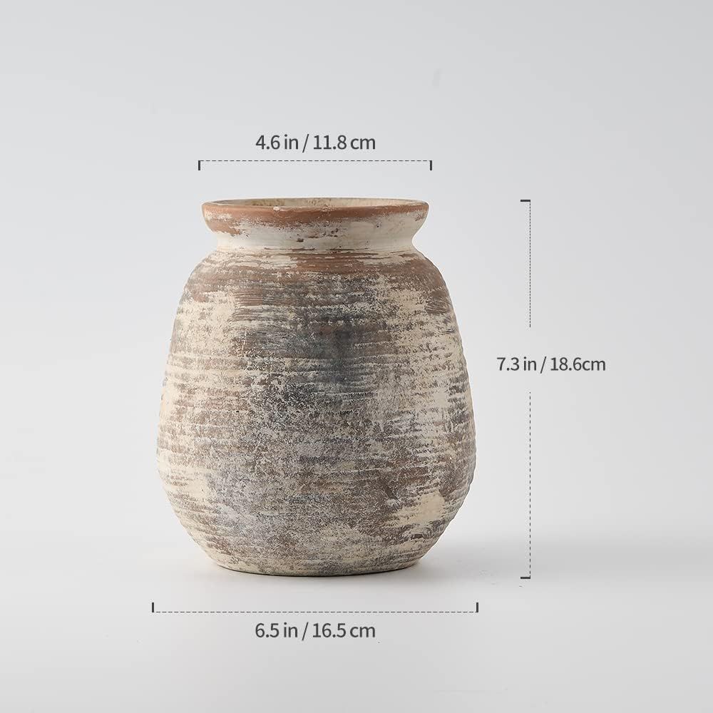 SIDUCAL Ceramic Rustic Vase, Whitewashed Terra Cotta Vase, Distressed Farmhouse Décor, Pottery D... | Amazon (US)