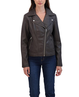Sebby Collection Women's Faux Leather Biker Jacket - Macy's | Macy's
