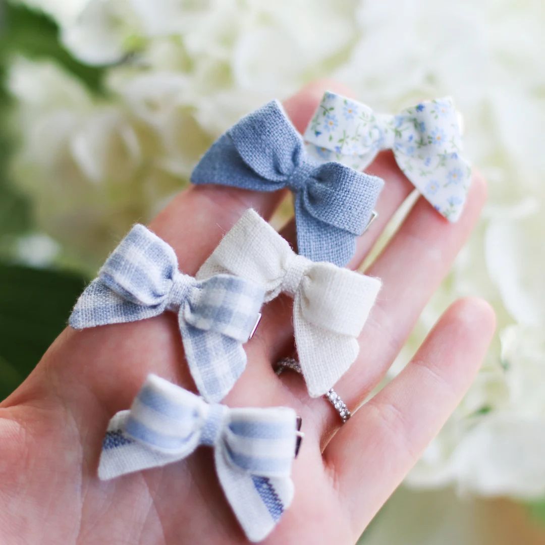 Mini Bows Linen & Floral Cotton | Individual or Set Options | Clip or Nylon Headband Mini Bows | Etsy (US)