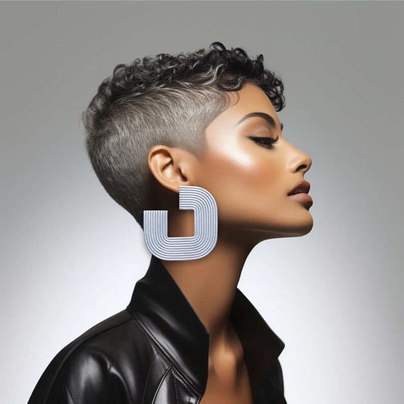 Big C Square Earrings Silver Geometric Large African Statement Trible Boho Chunky Oversized Moder... | Etsy (US)