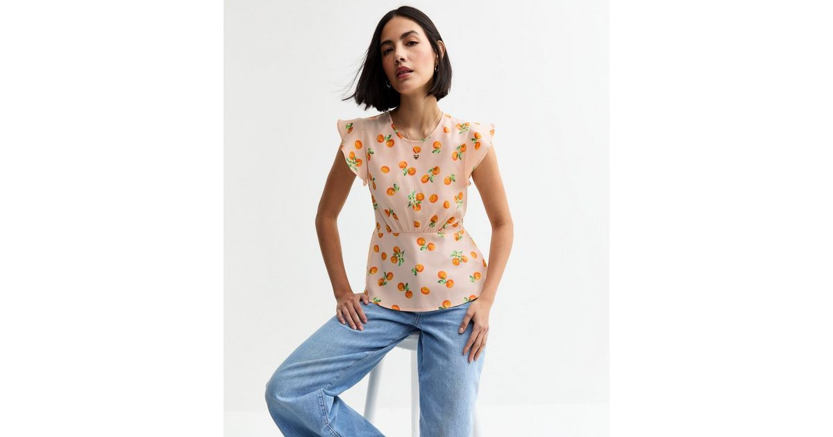 Off White Orange Print Ruffle Sleeve Top | New Look | New Look (UK)