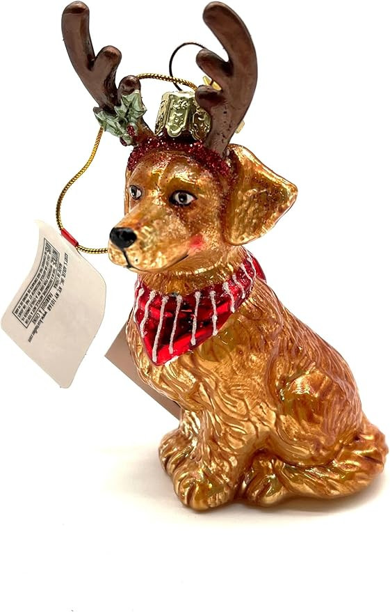 Noble Gems Golden Retriever with Antlers Glass Ornament | Amazon (US)