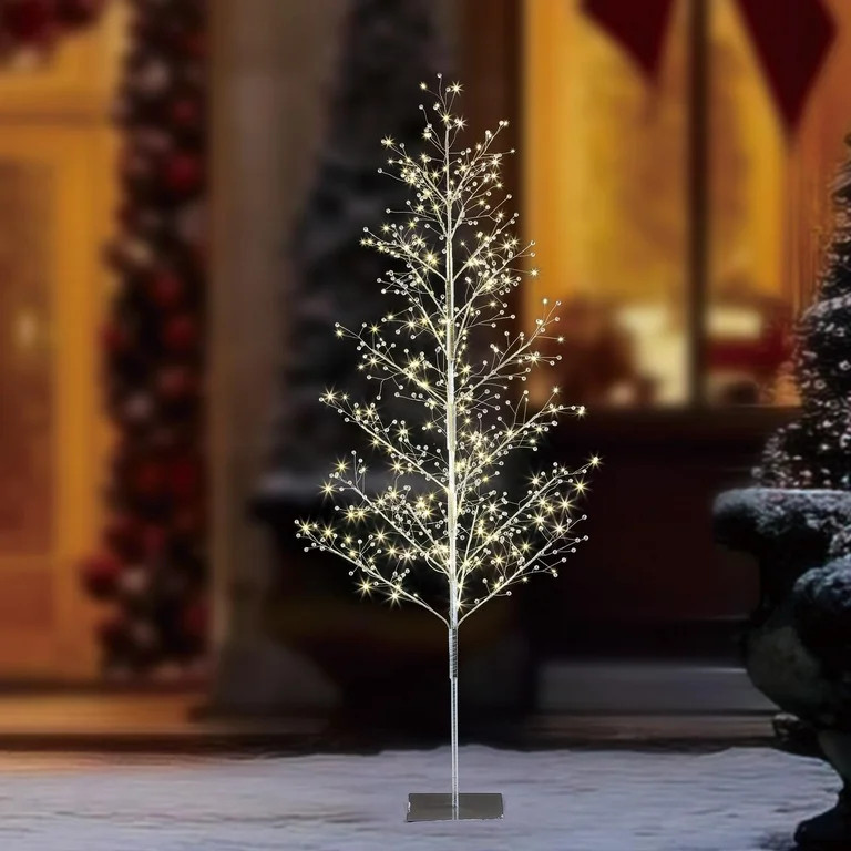 6ft Pre-Lit 210 Warm White Twinkling LED Beaded Tree, Silver Glitters, by Holiday Time | Walmart (US)