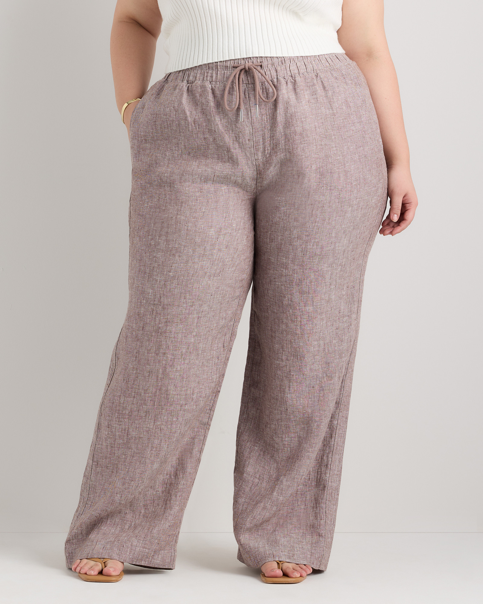 Quince | Women's 100% European Linen Wide Leg Pants in Chambray Stripe, Size 1X | Quince