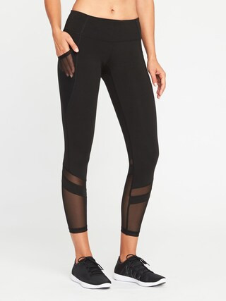Mid-Rise 7/8-Length Mesh-Panel Compression Leggings for Women | Old Navy US