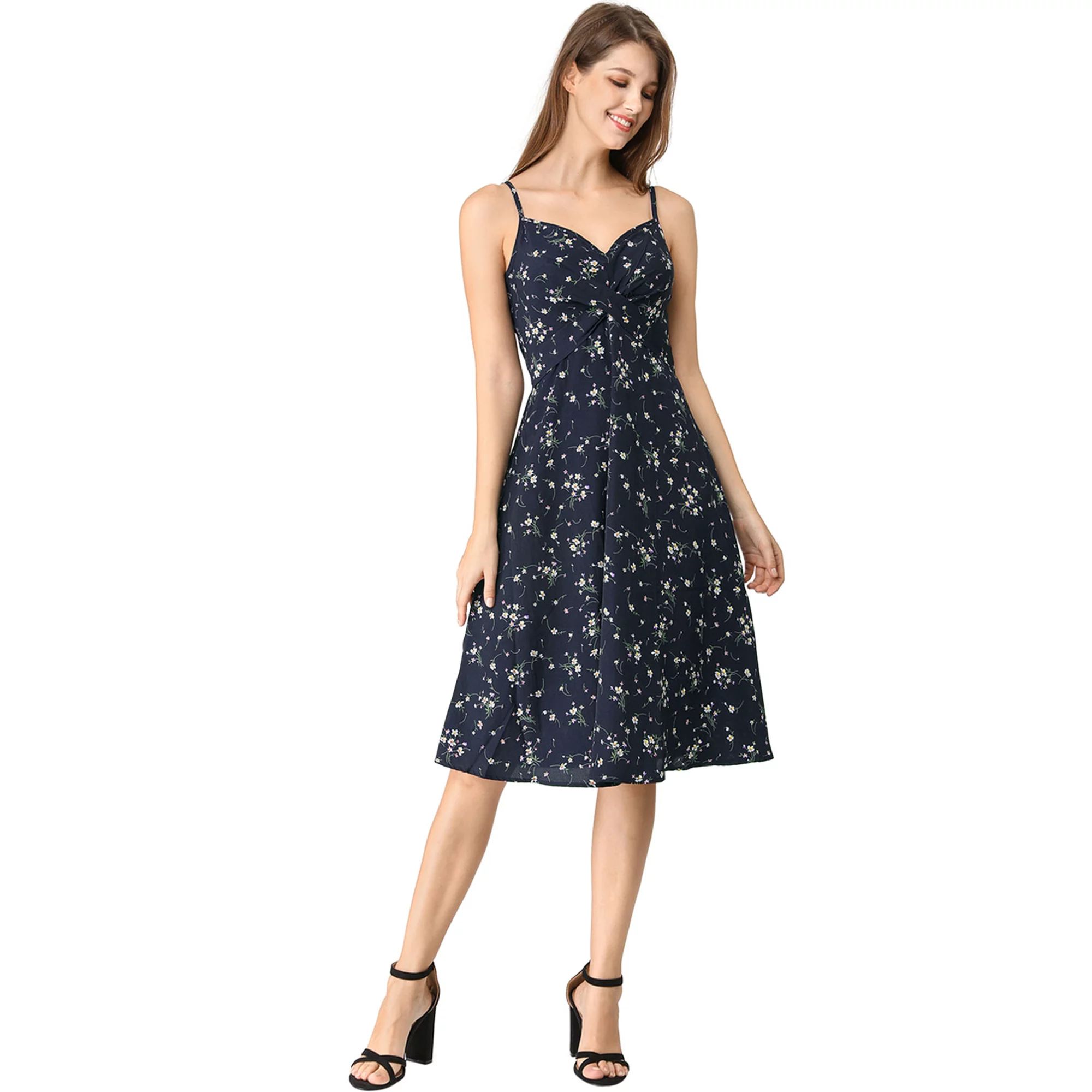 Allegra K Women's Floral Twist Front Adjustable Strap Hidden Zipper Dress | Walmart (US)