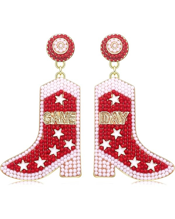 Game Day Boot Earrings Western Country Cowboy Boots Beaded Dangle Earrings for Women Football Tea... | Amazon (US)
