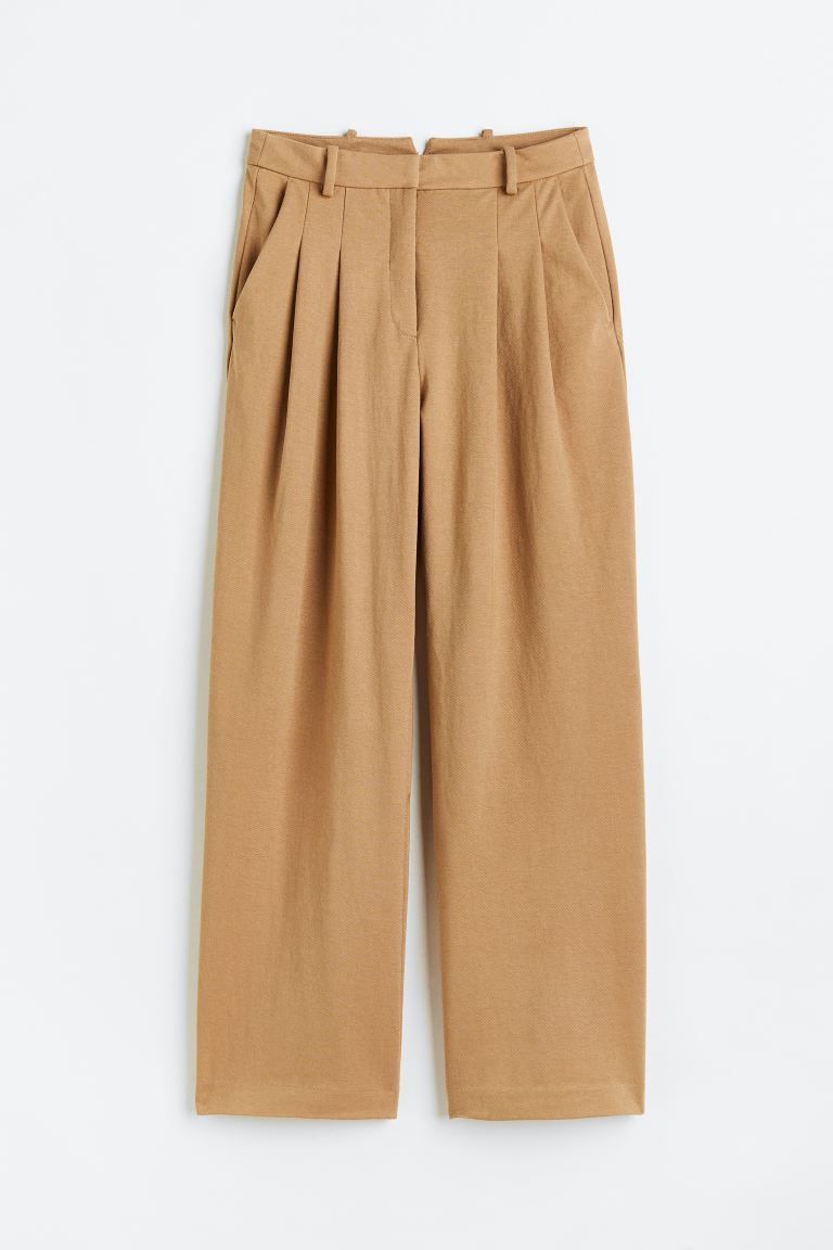 Wide tailored trousers - Dark beige - Ladies | H&M GB | H&M (UK, MY, IN, SG, PH, TW, HK)