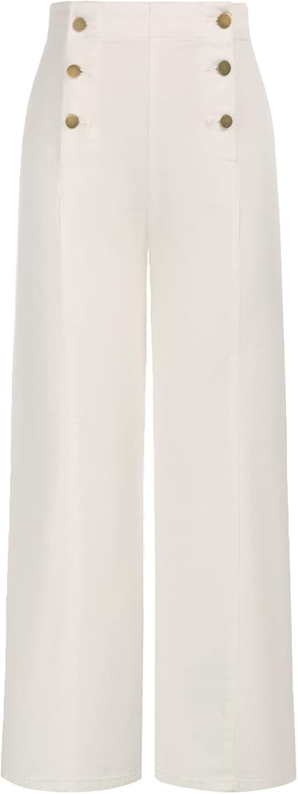 Belle Poque Women's High Waisted Wide Leg Jeans Button Decorated Casual Stretchy Demin Pants with... | Amazon (US)