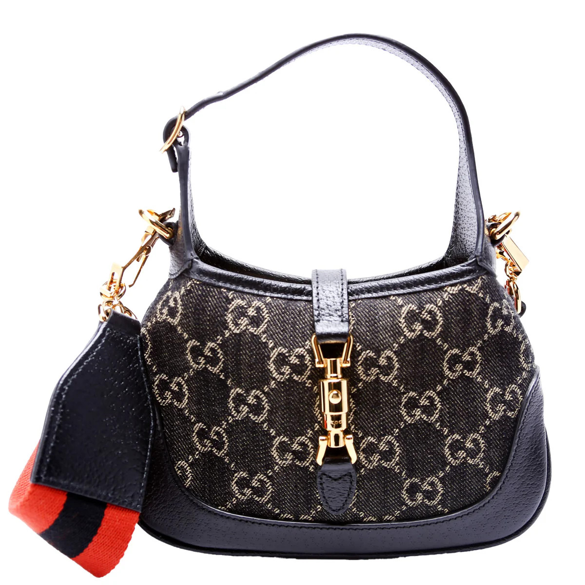 685127 Jackie 1961 Mini Hobo GG Denim Black/Tan/Orange | Keeks Designer Handbags
