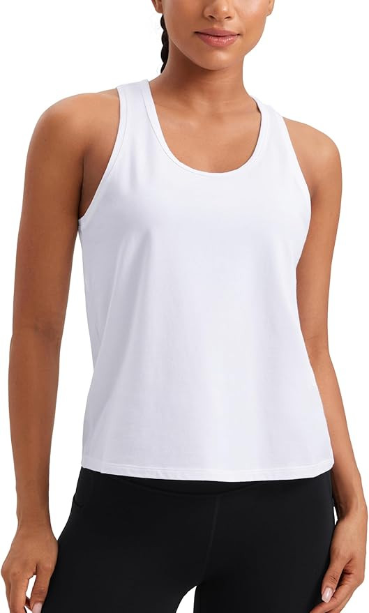 CRZ YOGA Pima Cotton Scoop Neck Tank Racerback Workout Tops for Women Soft Casual Basic Sleeveles... | Amazon (US)