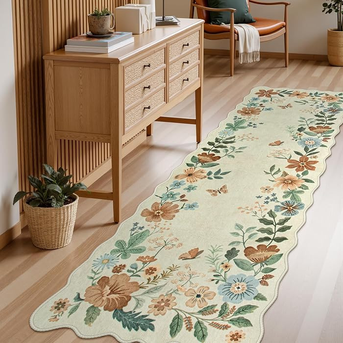 Lahome Floral Washable Runner Rug, 2'6''x8' Soft Hallway Rug Non Slip, Boho Ultra-Thin Kitchen Ru... | Amazon (US)