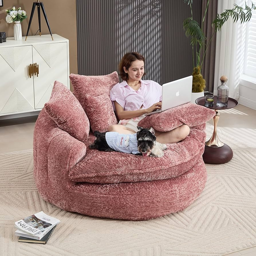 55 inch Oversized Round Chair, Fluffy Chenille Boneless Sofa with Extra Deep Seat for Living Room... | Amazon (US)