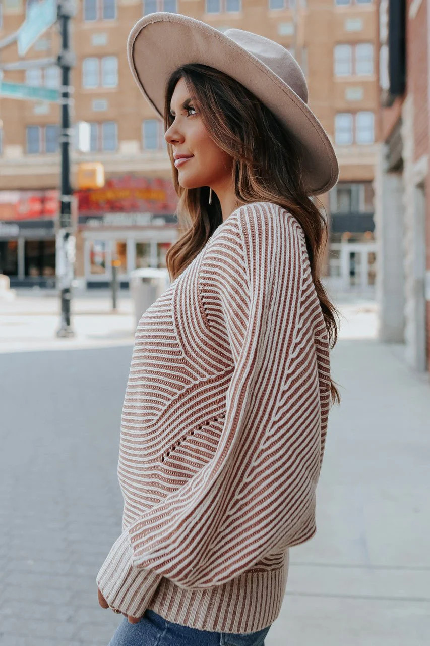 Two Tone Ribbed Boat Neck Sweater - Camel | Magnolia Boutique