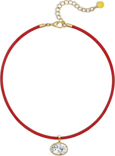 Cord Necklace for Women, Rope with Oval CZ Charm | Amazon (US)