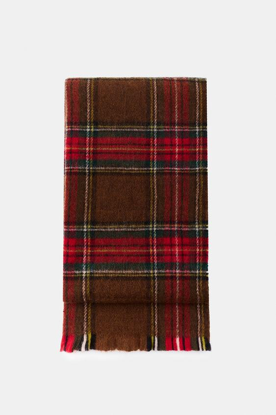 PLAID FRINGED SCARF | Zara US
