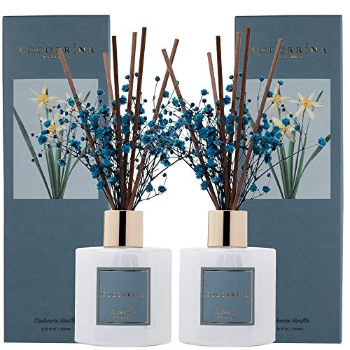 Cocorrína Premium Reed Diffuser Set with Preserved Baby's Breath & Cotton Stick Cashmere Vanilla 2 Packs, 6.7oz Scent Fragrance Oil Diffuser for Bedroom Bathroom Home Décor | Amazon (US)