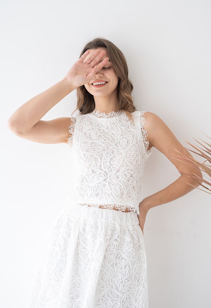 Diva Full Lace Crop Top in White | Chicwish