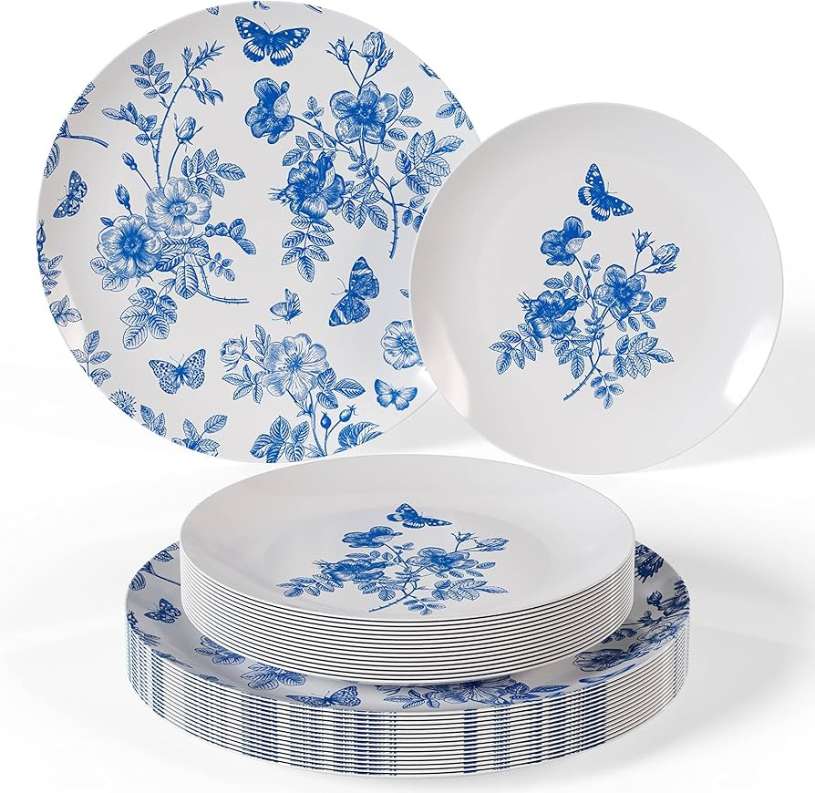 Trendables Disposable Plates For Party Supplies | Blue Floral Plastic Plates For Wedding 40 Pcs -... | Amazon (US)