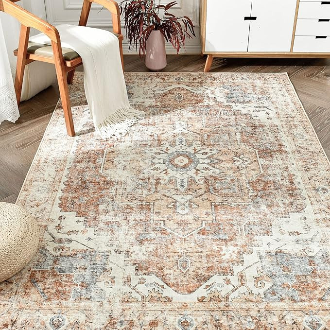 jinchan Area Rug 3x5 Washable Entryway Rug Vintage Indoor Doormat Distressed Thin Mat Lightweight... | Amazon (US)