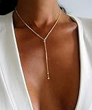 14k Gold CZ Dainty Diamond Drop Lariat Necklace, Lariat Necklaces for Women, 14k Gold Fill, 14k Rose | Amazon (US)