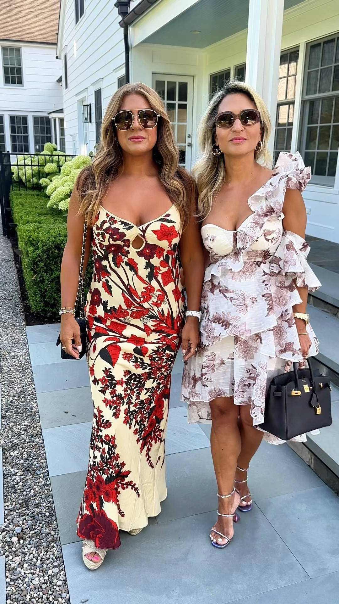 Summer isn’t over yet, at least not in Greenwich.

Two beauties at a garden party in two unforgettable dresses: one by Johanna Ortiz, the other discovered in Portofino. And the accessories deserve their own close-up, from the statement sunglasses and jewelry to two especially fabulous pairs of shoes.