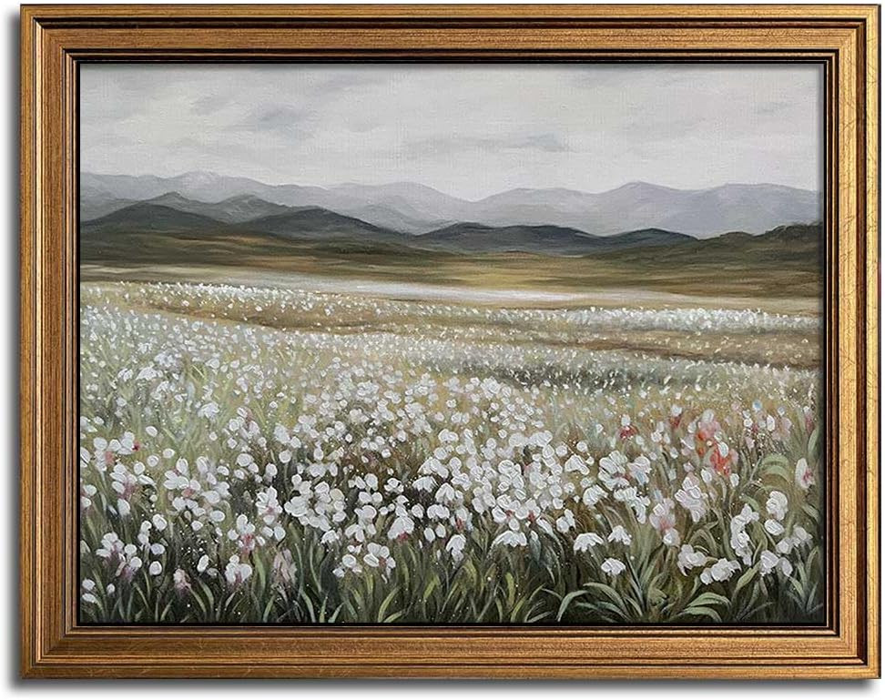 Gold Framed Vintage Wall Art Wildflowers Field Canvas Wall Art Print Kitchen Farmhouse Wall Decor... | Amazon (US)