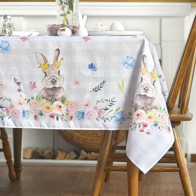 Artoid Mode Buffalo Plaid Rabbit Flower Easter Tablecloth, 60 X 84 Inch Spring Rectangle Washable... | Amazon (US)