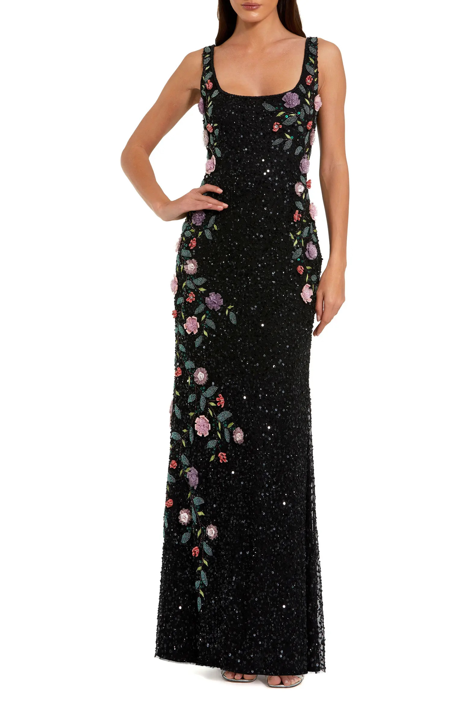Embellished Mesh Gown with Scoop Neck and Floral Beading (Women) | Nordstrom | Nordstrom