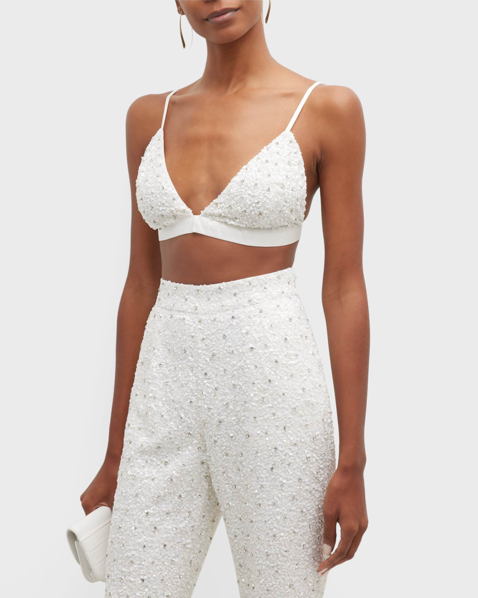 Retrofete Pia Crystal Stud Sequin Triangle Bralette | Neiman Marcus