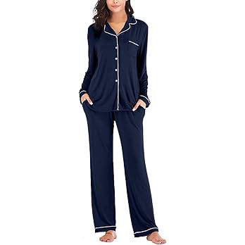 Aamikast Women's Pajama Sets Long Sleeve Button Down Sleepwear Nightwear Soft Pjs Lounge Sets | Amazon (US)