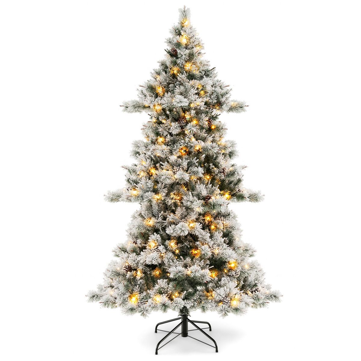Costway 7 FT Flocked Christmas Tree Hinged Xmas Decoration with 420 LED Lights & 1057 Tips | Target