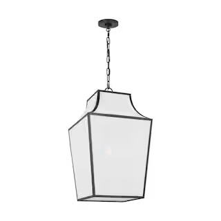 Arnio Large 1-Light Aged Iron Hanging Pendant Light with White Linen Fabric Shade | The Home Depot