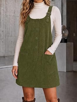 Cicy Bell Womens Corduroy Overall Dress A Line Button Down Mini Dresses | Amazon (US)