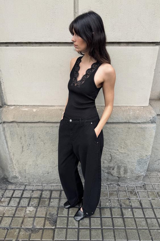 LACE RIBBED TOP | Zara US