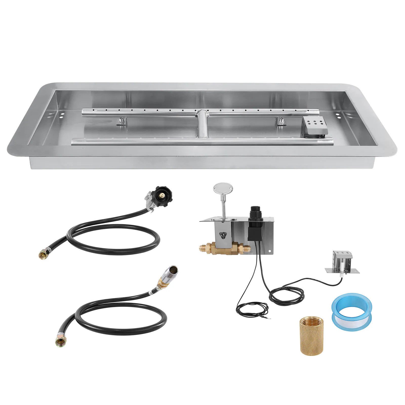 VEVOR 24 x 8 inch Drop-in Fire Pit Pan Rectangular Stainless Steel Fire Pit Burner Kit Natural and Propane Gas Fire Pan 120 000 BTU with H-Burner for | Lowe's