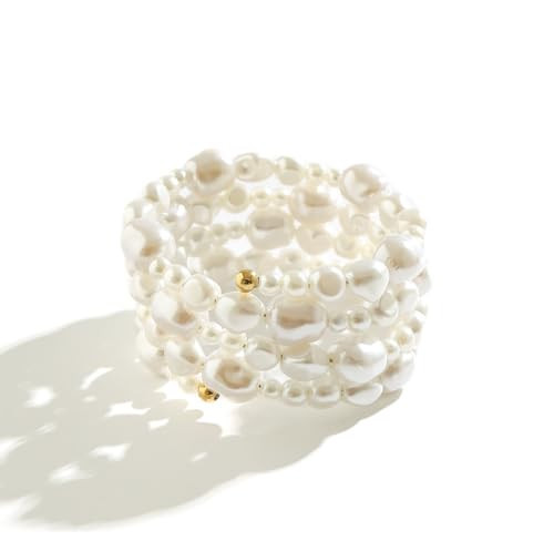 Pingyongchang Pearl Layered Arm Cuff Upper Arm Band Bracelets for Women Adjustable Stackable Bead Swirl Open Wide Wire Armband Bridal Bracelet Bangle Holiday Beach Birthday Gifts-Pearl | Amazon (US)