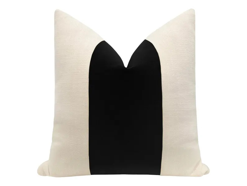 Panel : Signature Velvet // Noir | banded velvet pillow | cotton velvet pillow | linen + black | | Etsy (Global)