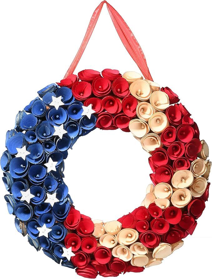 National Tree Company 16" Patriotic Wood Curls Wreath, Red, White, Blue | Amazon (US)