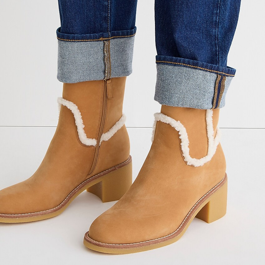 Shearling stacked heels in suede | J. Crew US