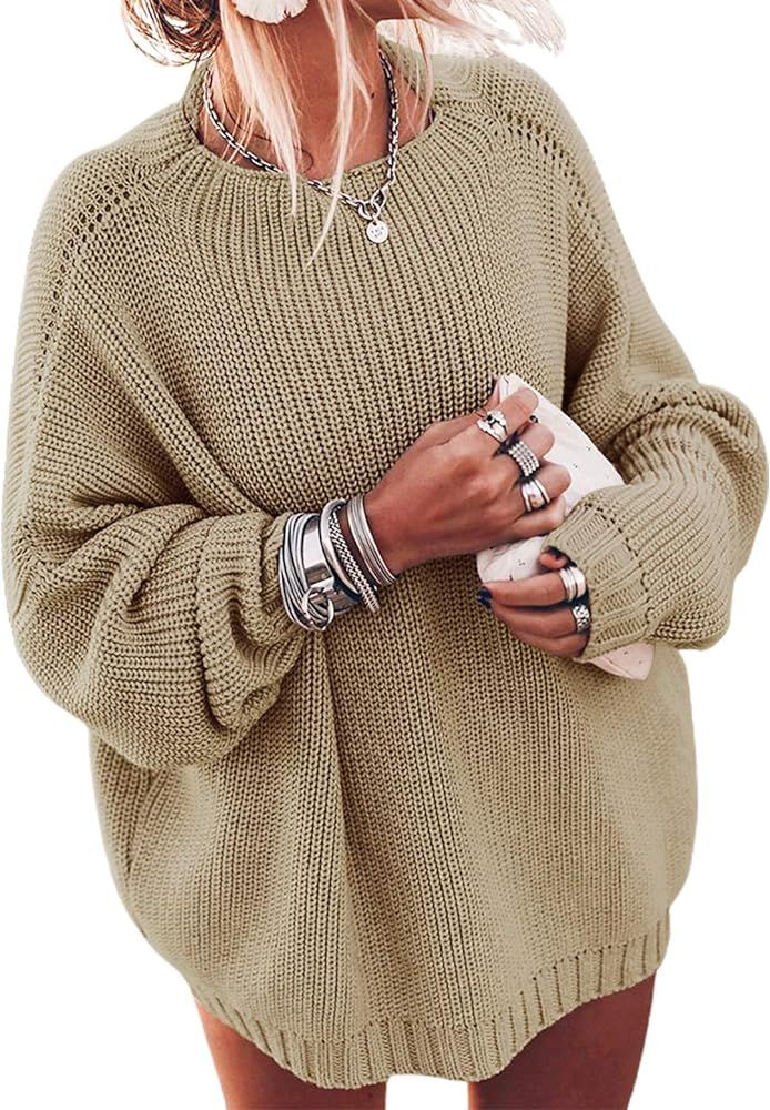 Ugerlov Women's Oversized Sweaters Batwing Sleeve Mock Neck Jumper Tops Chunky Knit Pullover Swea... | Amazon (US)