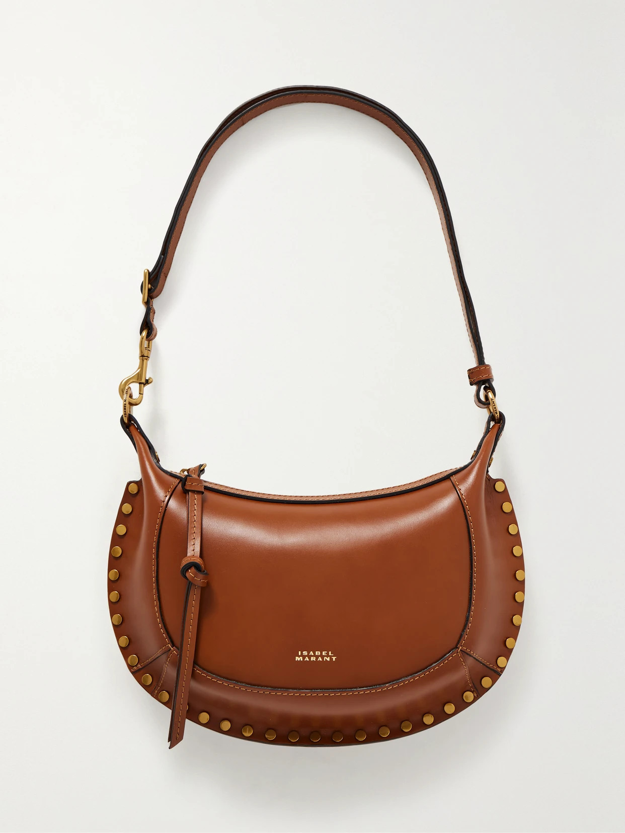 ISABEL MARANT - Oskan Moon Studded Leather Shoulder Bag - Brown | NET-A-PORTER (US)