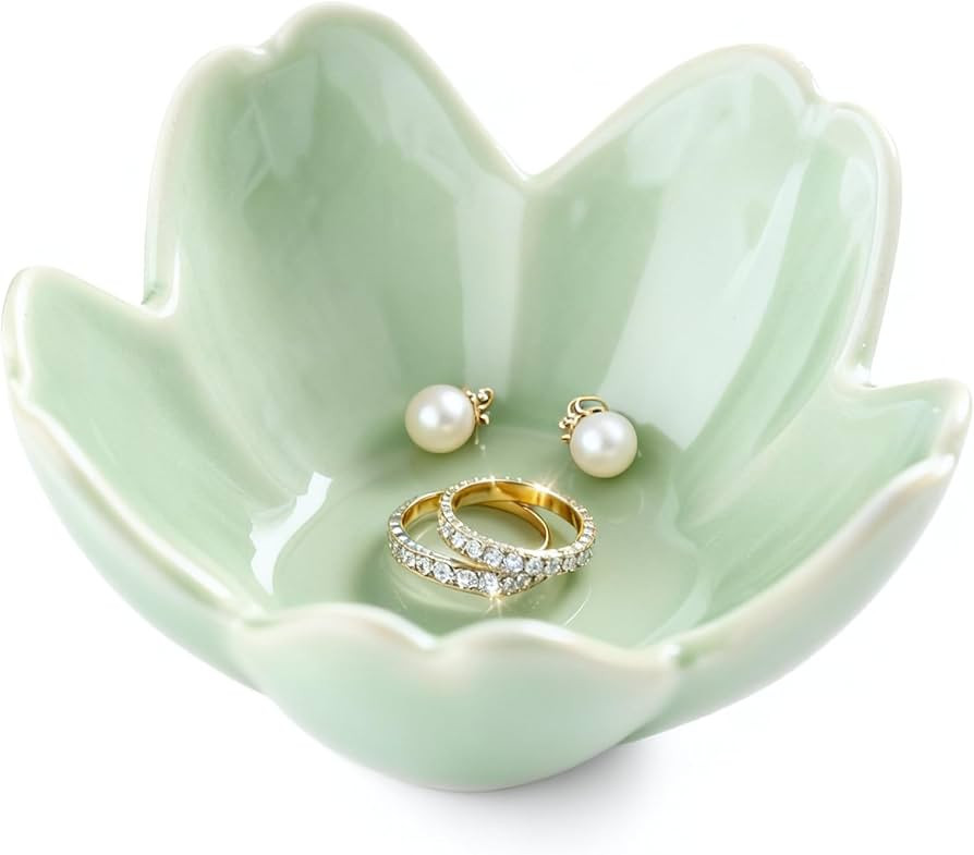 Sage Green Flower Ring Dish Ceramic Jewelry Tray, Small Trinket Dish Ring Bowl Jewelry Holder Org... | Amazon (US)