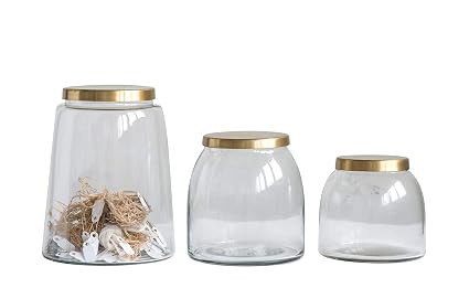 Creative Co-Op Round Glass Jars with Brass Finish Lids (Set of 3 Sizes) | Amazon (US)