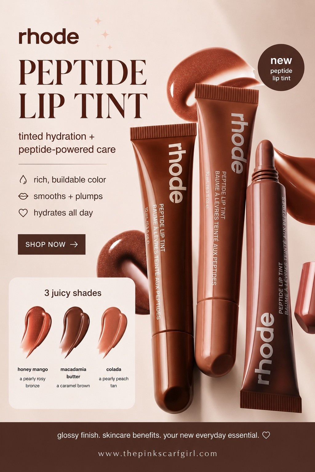 ✨ New obsession: Rhode Peptide Lip Tint
Glossy, hydrating, and the perfect “your lips but better” tint. I’m especially loving the warm neutral shades for an effortless everyday look.
🤎 Honey Mango
🤎 Macadamia Butter
🤎 Colada
#LTKbeauty

#LTKselfcare #LTKTravel