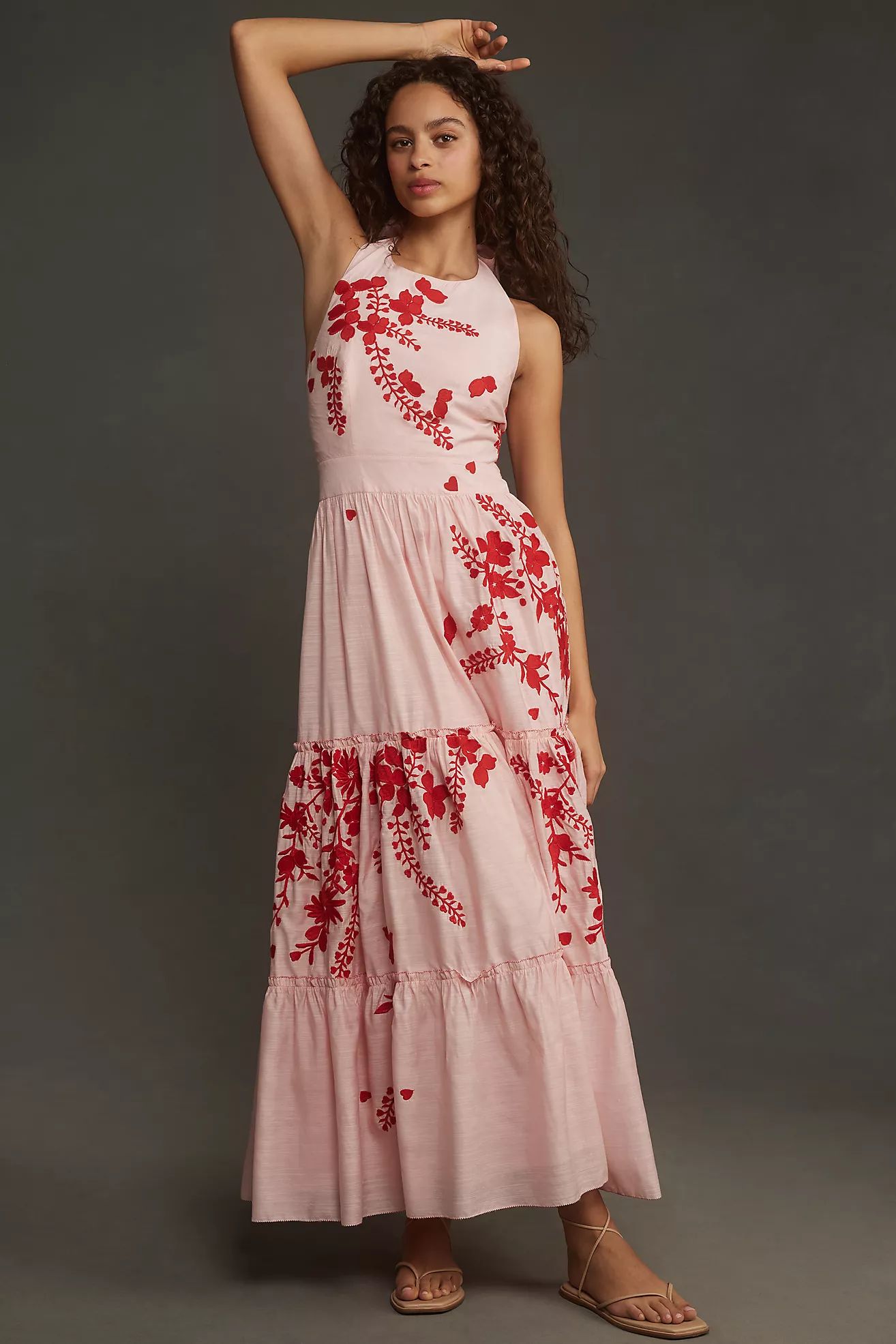 Let Me Be Halter Floral Embroidered Maxi Dres | Anthropologie (US)