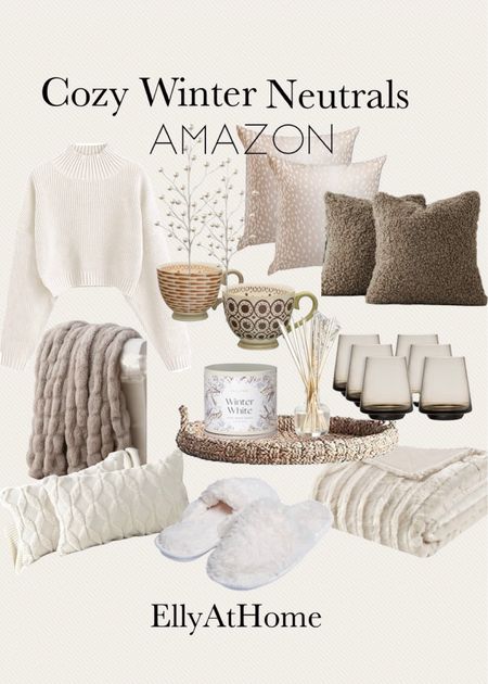 Cozy winter neutrals. Amazon home. Shop off white sweater, fuzzy slippers, cozy and comfy throw pillows and blankets, winter fragrant candles, coastal tray, pearl stems, mugs, cups. Gift ideas, host, couple, new home, her. Christmas decor. #treatyourself  free shipping 

#LTKhome #LTKsalealert #LTKfindsunder50
