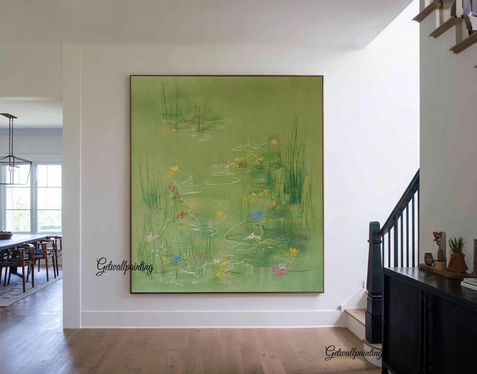 Large Sage Green Lotus Pond Oil Painting, Abstract Landscape Art | Etsy (US)